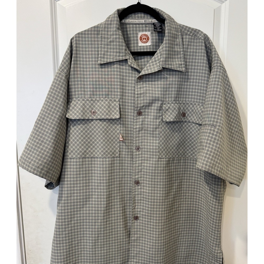 Heaven or Hell 261 Plaid Button Up Shirt Gray Short Sleeve Oversized XL